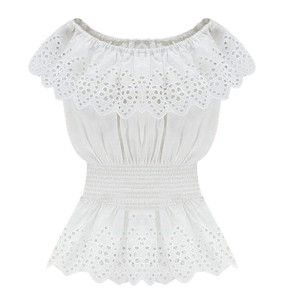 Pamučna off shoulder čipkana bluza