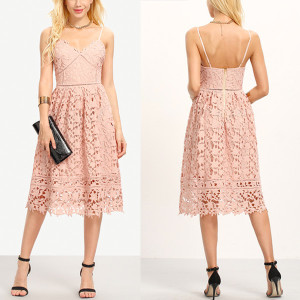 Luksuzna midi čipkana cami haljina bež