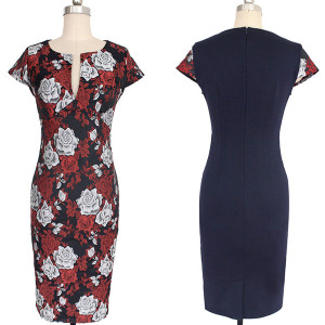 Luksuzna midi reljefna cvjetna haljina v izrez