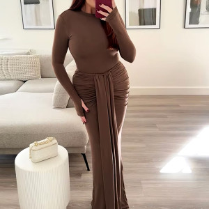 Luksuzna duga haljina s naborom 3 boje