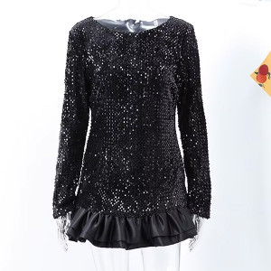 Party mini haljina na volane sa šljokicama i bez 3 boje