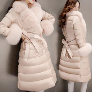 Šuškavi luksuzni krzneni kaput jakna s remenom