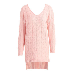 Midi pleteni asimetrični pulover s V izrezom