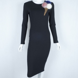 Midi casual haljina s krznenim pomponima