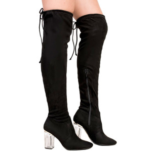 Čizme iznad koljena transparentna peta