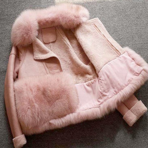 Kratki rozi zimski kaput s krznom