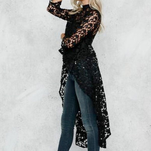 Crna čipkana asimetrična bluza