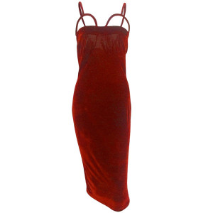 Midi baršunasta haljina tankih naramenica