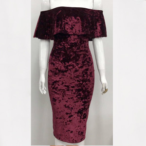 Luksuzna baršunasta midi haljina s volanima