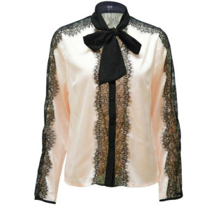 Saten košulja s mašna ovratnikom i čipkom