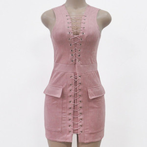 Mini haljina od brušene kože s vezicama