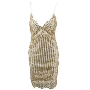 Midi zlatna party haljina otvorenih leđa