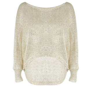 Široki pleteni prozračni pulover sa šljokicama