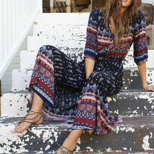 Duga boho haljina s vezicama