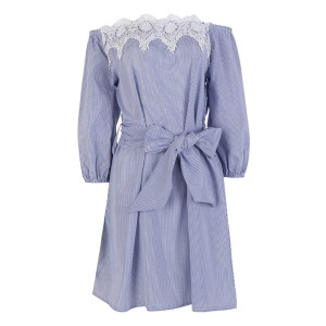 Mini off prugasta tunika haljina s izvezenim detaljima