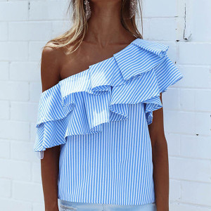 Prugasta off shoulder bluza kratki rukav