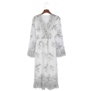 Elegantna midi večernja haljina na šljokice V izrez veličina 2XL