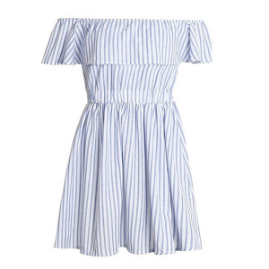 Mini off shoulder prugasta skater haljina