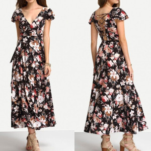 Vintage maxi haljina kratki rukav