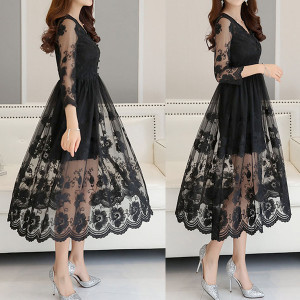 Midi večernja čipkana haljina