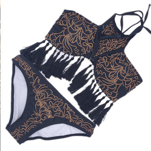 Dvodijelni push up kupaći kostim s velikim resicama