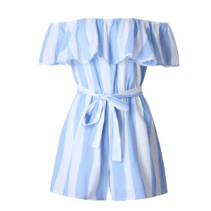 Kratki pamučni prugasti kombinezon otvorenih ramena