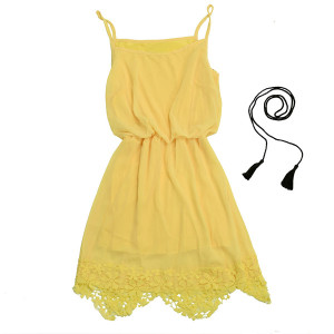 Mini žuta haljina s čipkom