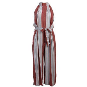Midi pamučni prugasti kombinezon