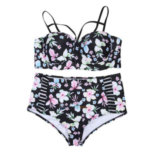 Pinup dvodijelni kupaći kostim cvjetnog uzorka s gaćicama povišenog struka