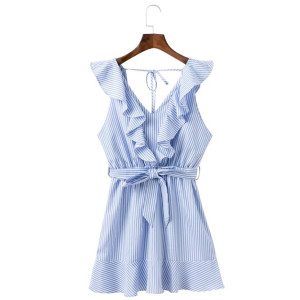 Mini prugasta haljina s volanima na vezanje