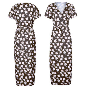 Maxi boho haljina na preklop s ružama