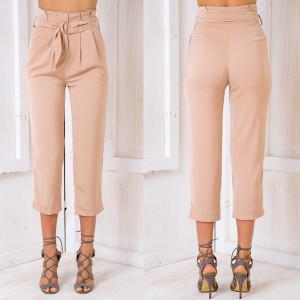 Poslovne hlače visokog struka s dekorativnim remenom