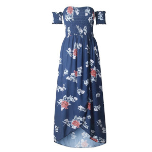 Duga plava cvjetna haljina na preklop