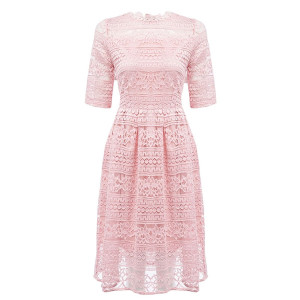 Midi elegantna večernja čipkana haljina povišenog ovratnika