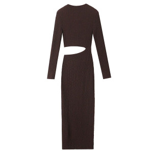 Reljefasta haljina srednje duljine s prorezom na struku i efektom oblikovanja tijela 3 boje