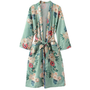 Midi cvjetni tirkizno zeleni kimono