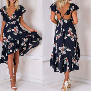 Asimetrična cvjetna haljina ukriženih leđa