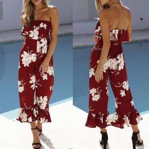 Cvjetni kombinezon s volanima otvorenih ramena