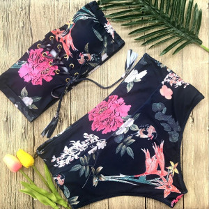Retro push up cvjetni kupaći kostim s gaćicama povišenog struka