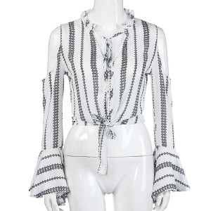 Prugasta košulja otvorenih rukava na vezanje