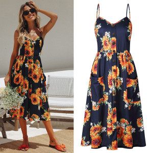 Midi cvjetna haljina na dugmad