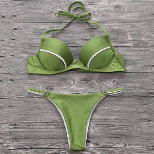 Zeleni push up kupaći kostim s čipkom