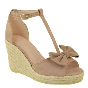 Wedge sandale s mašnom izgleda brušene kože