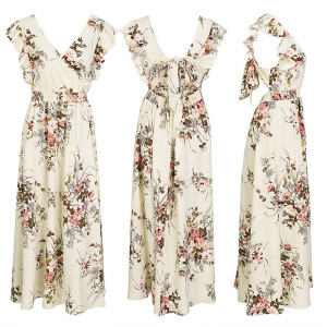 Duga boho cvjetna haljina na volane