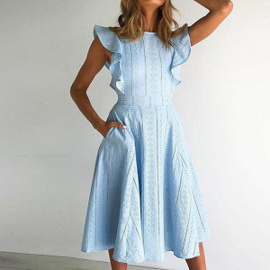 Midi čipkana haljina s volanima na rukavima