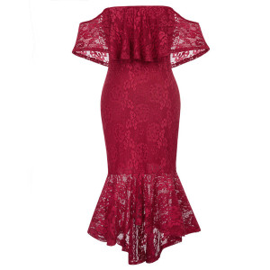 Čipkana haljina otvorenih ramena sirena kroja