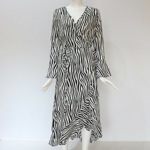 Midi prugasta asimetrična haljina na volane VELIČINA S