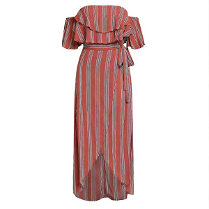 Duga pamučna haljina otvorenih ramena na pruge *limitirana kolekcija* standardni S