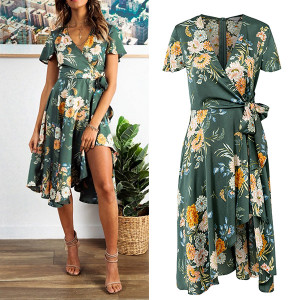 Midi asimetrična cvjetna haljina preklopnog izgleda *limitirana kolekcija*