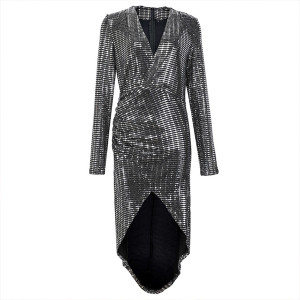 Asimetrična sjajna haljina preklopnog izgleda standardni S